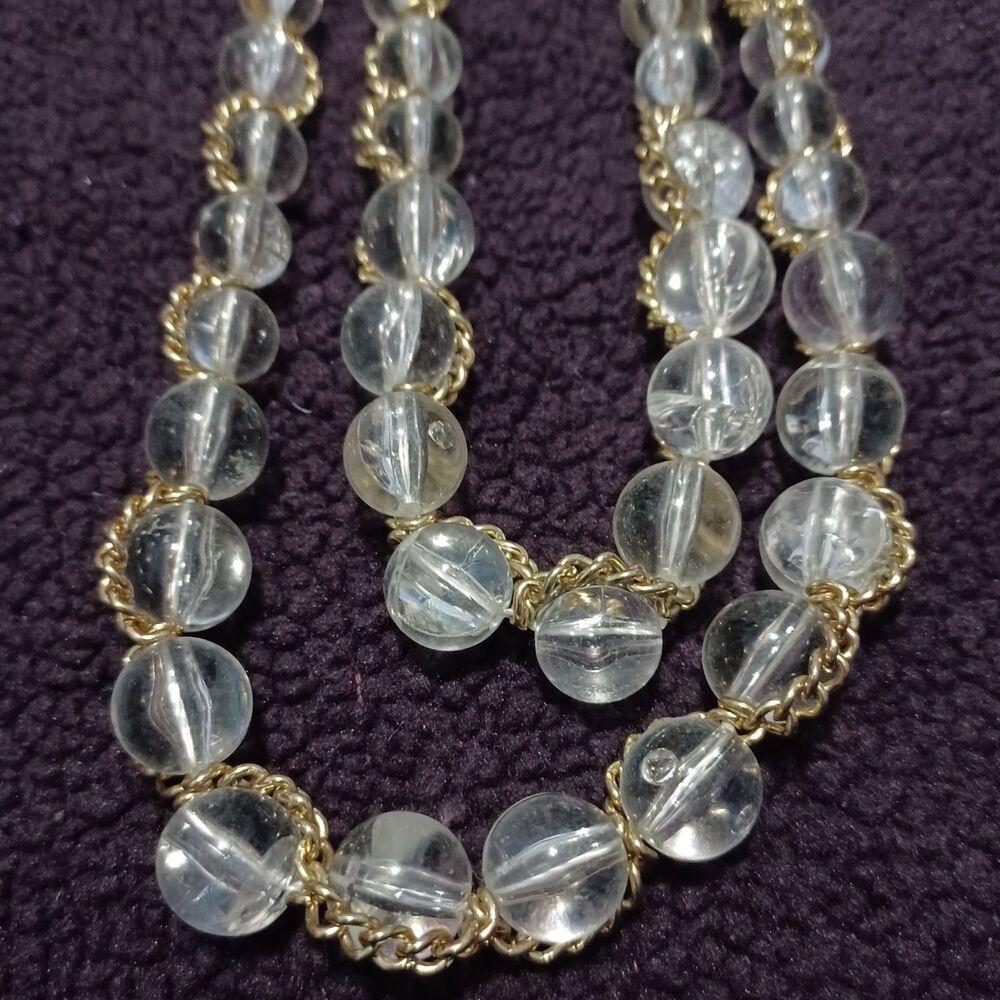 Vintage NY Chunky Double Layered Clear Bead, Gold Entwined Necklace, 20" - Picture 3 of 4
